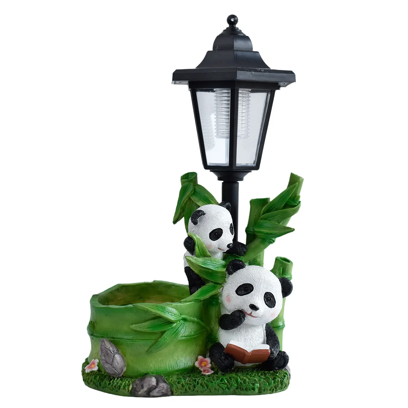 New courtyard villa cartoon panda flower tank, outdoor garden solar garden light ornament