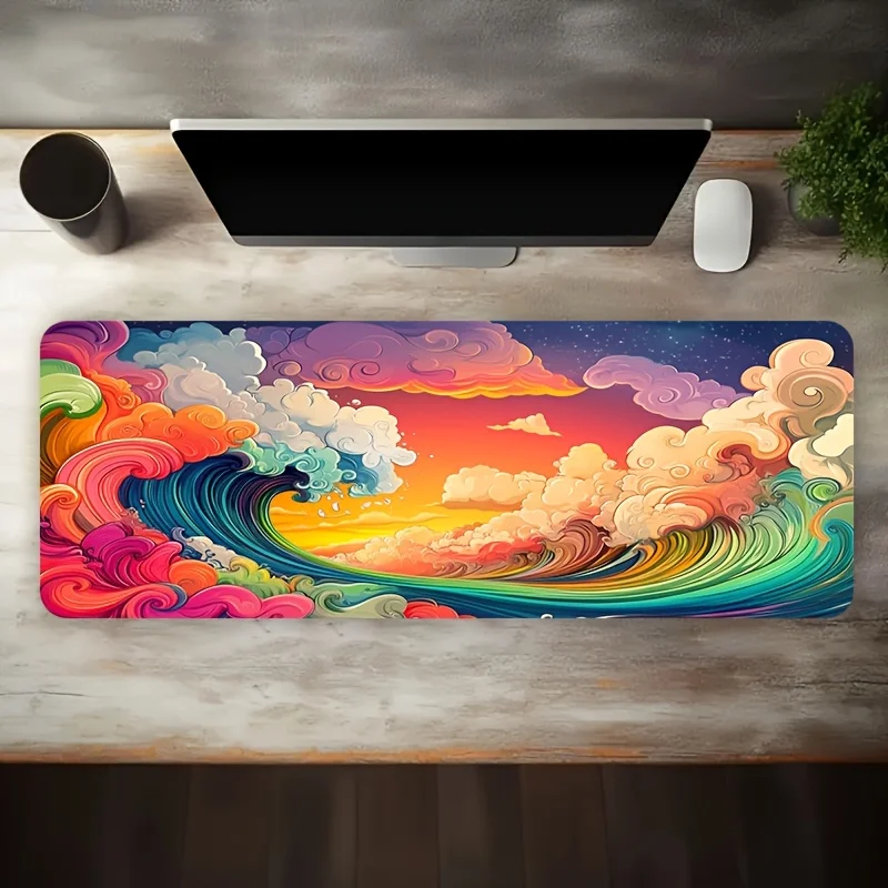 Brand Extra Large Iron Art Gaming Mouse Pad Non Slip Rubber Base Waterproof Oversized Desk Mat Wave Cloud Pattern Durable Laptop