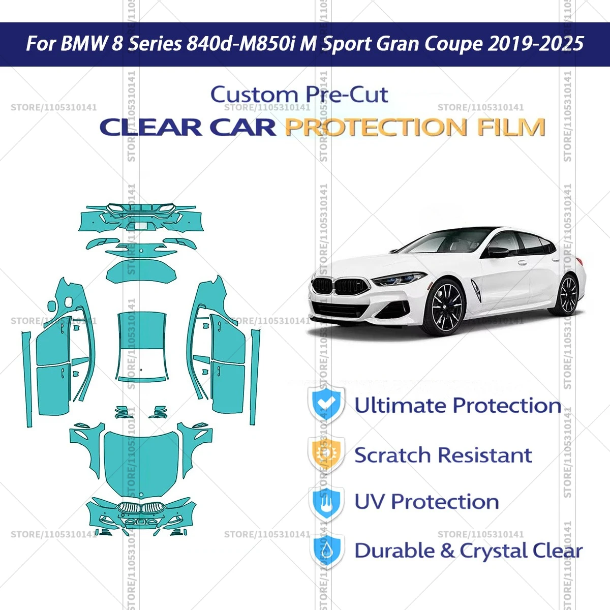 For BMW-8-Series-840d-M850i-M-Sport-Gran-Coupe-2019-2025 Pre-Cut Paint Protection Film PPF Transparent Car Film  Automotive PPF