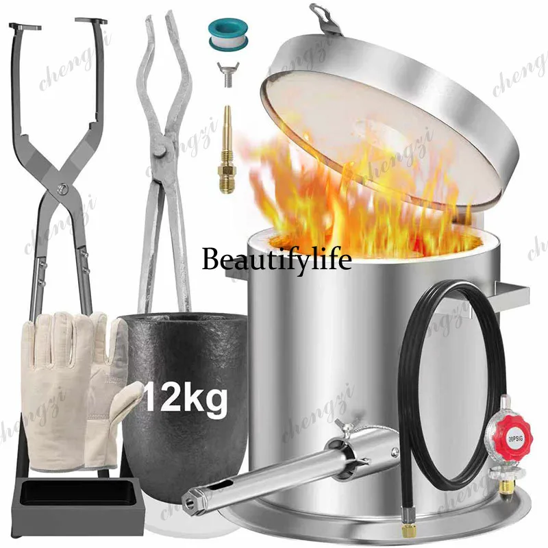 Stainless Steel 12KG Propane Smelting Furnace, High Temp Foundry Kit with Crucible Tools for Melting Gold Silver Copper Aluminum