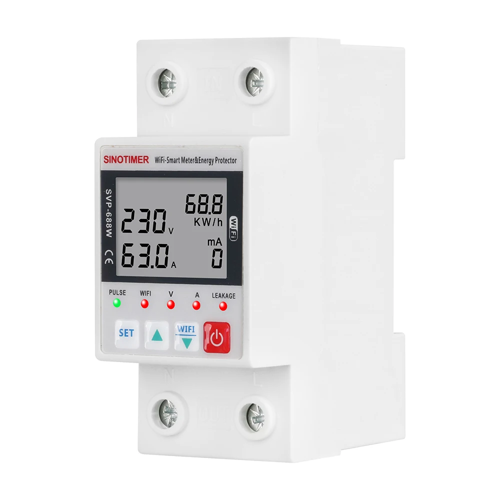 63A TUYA WiFi Smart Earth Leakage Over Under Voltage Protector Relay Device Switch Breaker Energy Power kWh Meter Smart Life