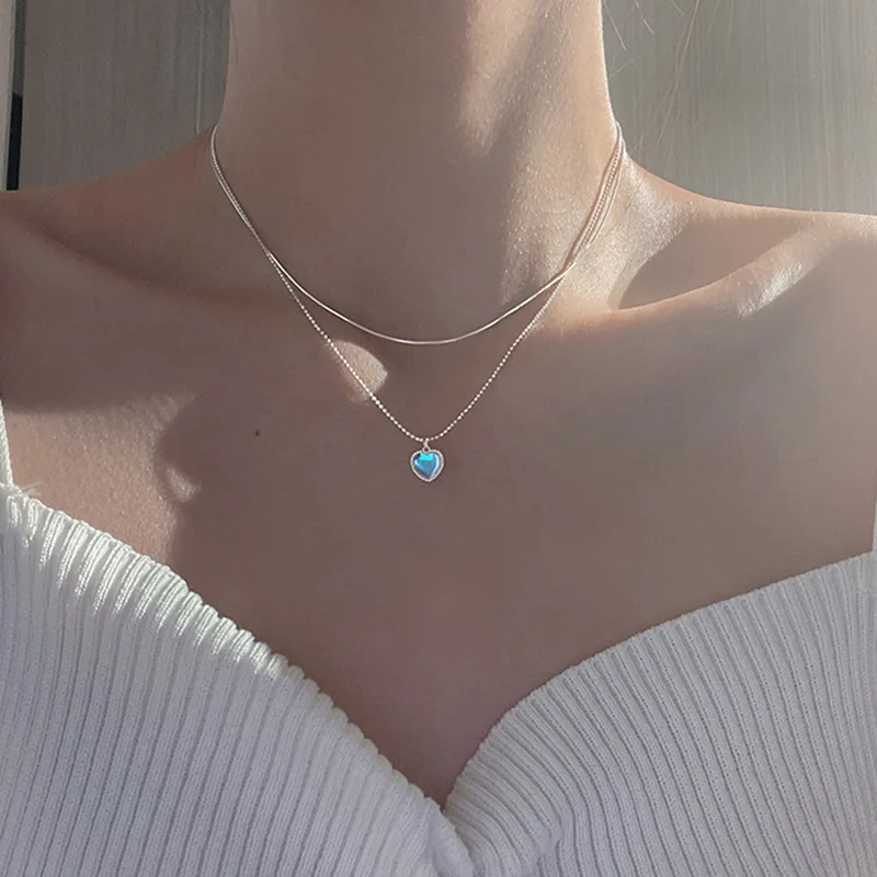 Aihua Einfache Doppelschichtige Elegante Herz-Halskette, Französische Glücksbohnen-Herz-Halskette für Damen und Mädchen – Detail 4