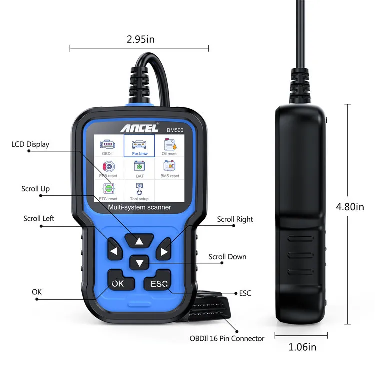 

Мультисистемный сканер ANCEL BM500 для BMW/MINI/Rolls-Royce Specialist - ABS X4, сброс данных о масле/EPB/BMS + БЕСПЛАТНЫЕ пожизненные обновления