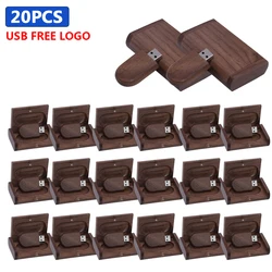 20 PCS/LOT USB Flash Drive Wooden Box Pen Drive Wood USB2.0 Free Custom Logo 32GB 64GB Memory Stick for Gift 4GB 8GB 16GB