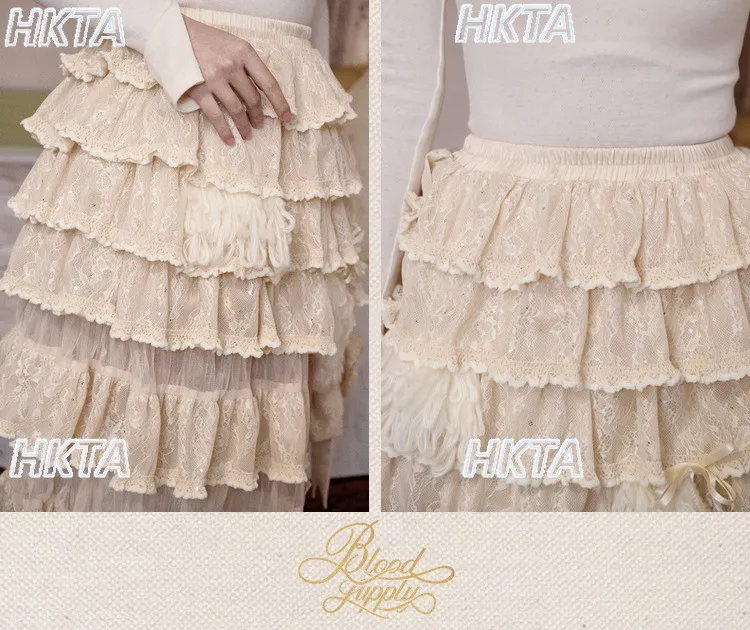 Japonês renda cintura cascata bolo irregular princesa saia natal doce lindo elegante temperamento y2k cos lo saia feminina
