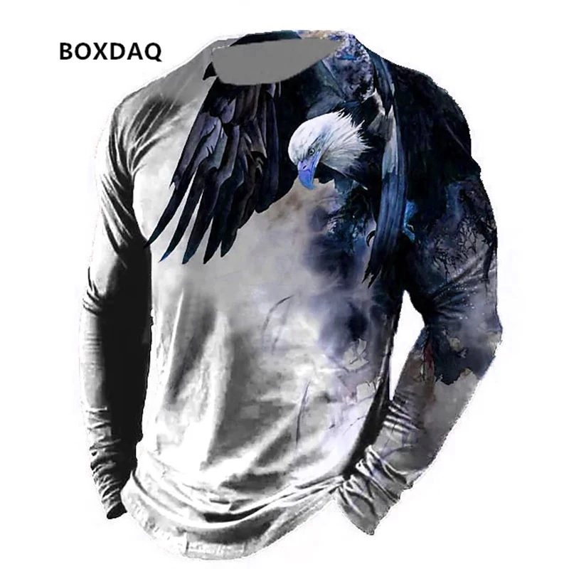 Eagle Pattern Men\'s Fashion T-Shirts Spring Autumn Long Sleeve 3d Animal Print Street Hip Hop Male Tees 6XL Big Size Casual Tops