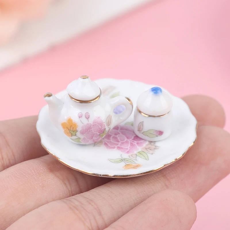 Miniature Courses House Pink Flower Patten Porcelaine, Coffee Tea Standardiseram, 1/12, 8Pcs