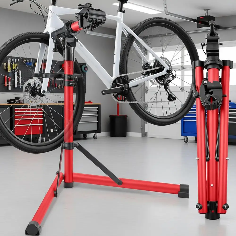 

Стойка для обслуживания велосипедов повышенной прочности для электровелосипедов, горных и шоссейных велосипедов - красная