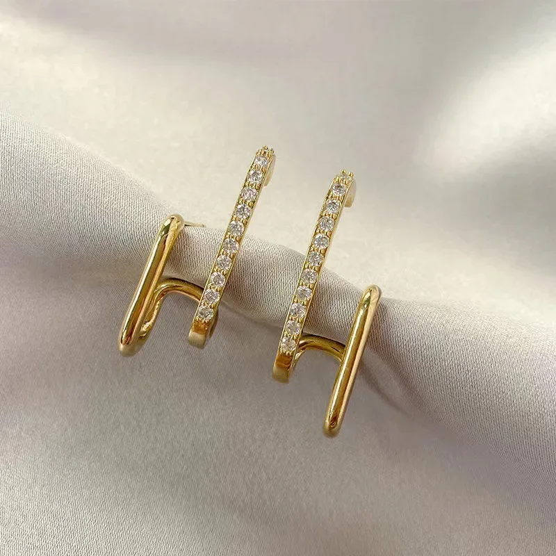 LATS 2024 New Design Irregular U-shaped Gold Color Earrings for Woman Korean Crystal Fashion Jewelry Unusual Accessories Girls