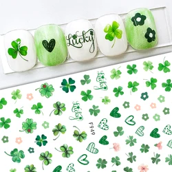 1Pcs Green Four Leaves Clover St. Patrick's Day Nail Art Stickers 3D Irish Green Lucky Clover Nail Decals Cute Leaves Nail Decor
