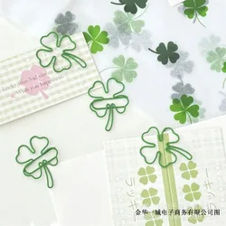 10Pcs Cute INS Green Four-leaf Clover Paperclips Lovely Girl Scrapbook Decor Binder Clip Office Document Bill  Binding Supplies