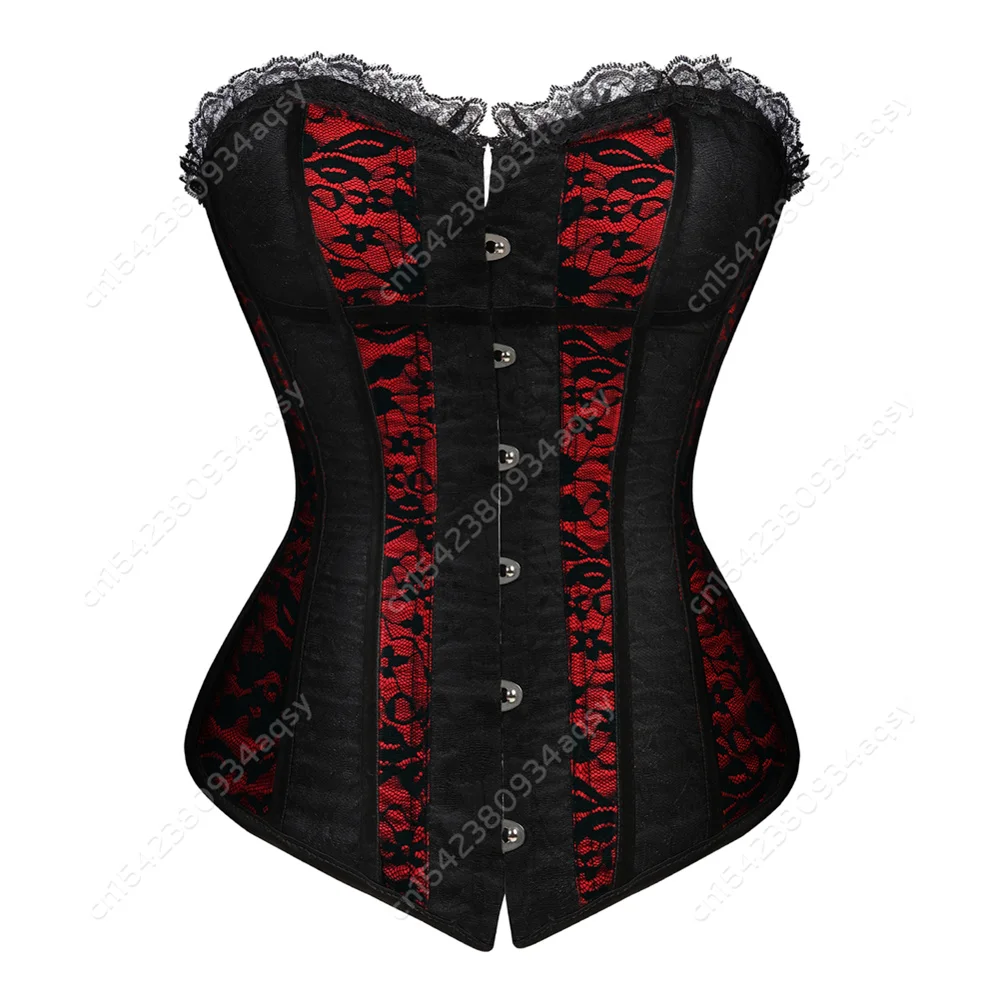 Corset Tops for Women Floral Corset with Boning Red Lace Corset Plus Size