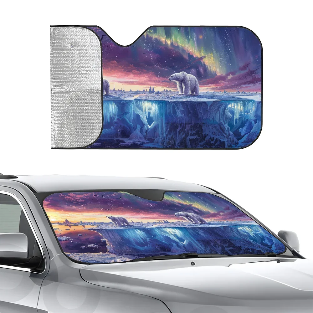 

Полярный медведь с северным светом Автомобиль SunSha Трехслойная изоляция Переднее лобовое стекло автомобиля Солнцезащитная присоска Блоки УФ-лучей Солнце