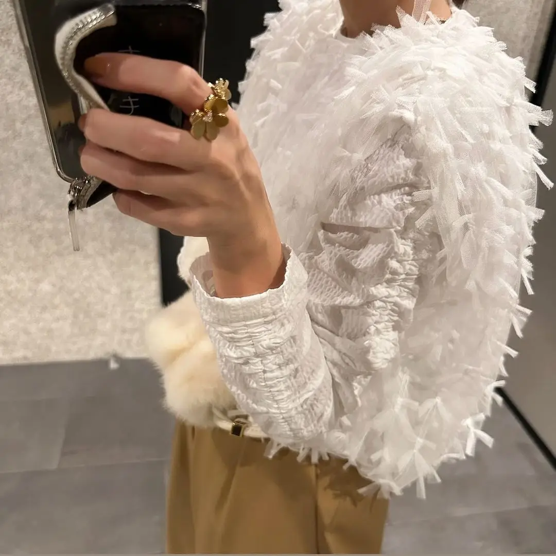 

Gagarich Japanese Spring Summer Relaxation Retro Fashion Bow Mesh Top Loose Look Slim Sleeveless Stacked Tank Top