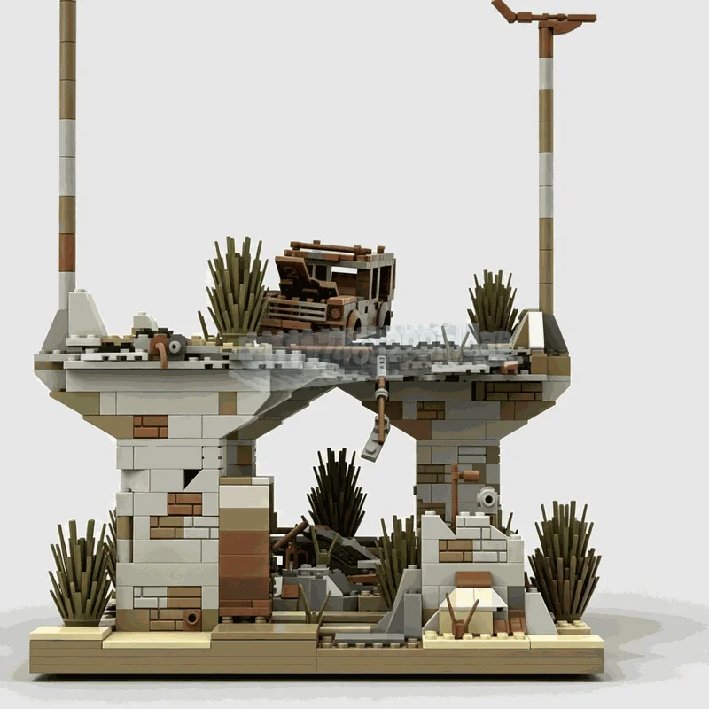 1162PCS Post Disaster Broken Bridge Scene Building Blocks Ruins Vehicle Diorama Model DIY Assembly Collection Display Gift Toy