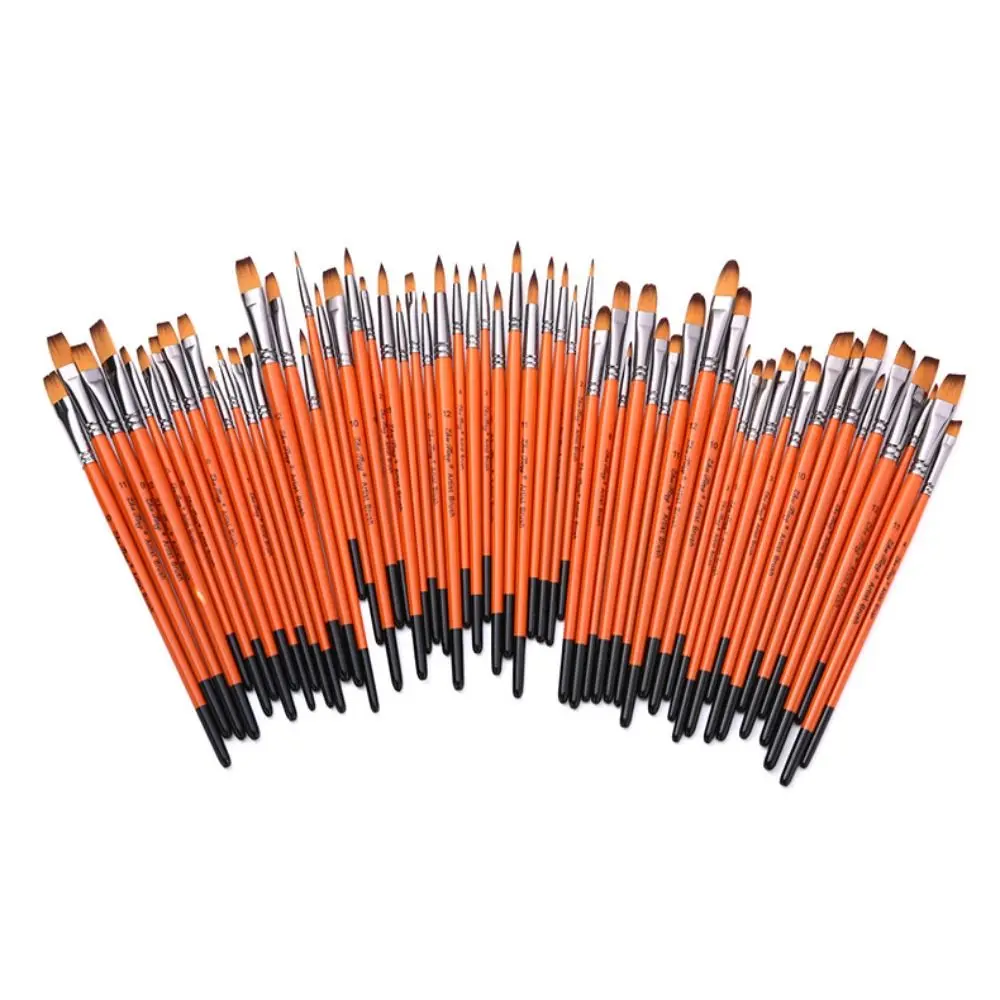 12 stks/set multifunctionele schilderborstelset nylon houten handvat aquareltekeningborstels professioneel oranje