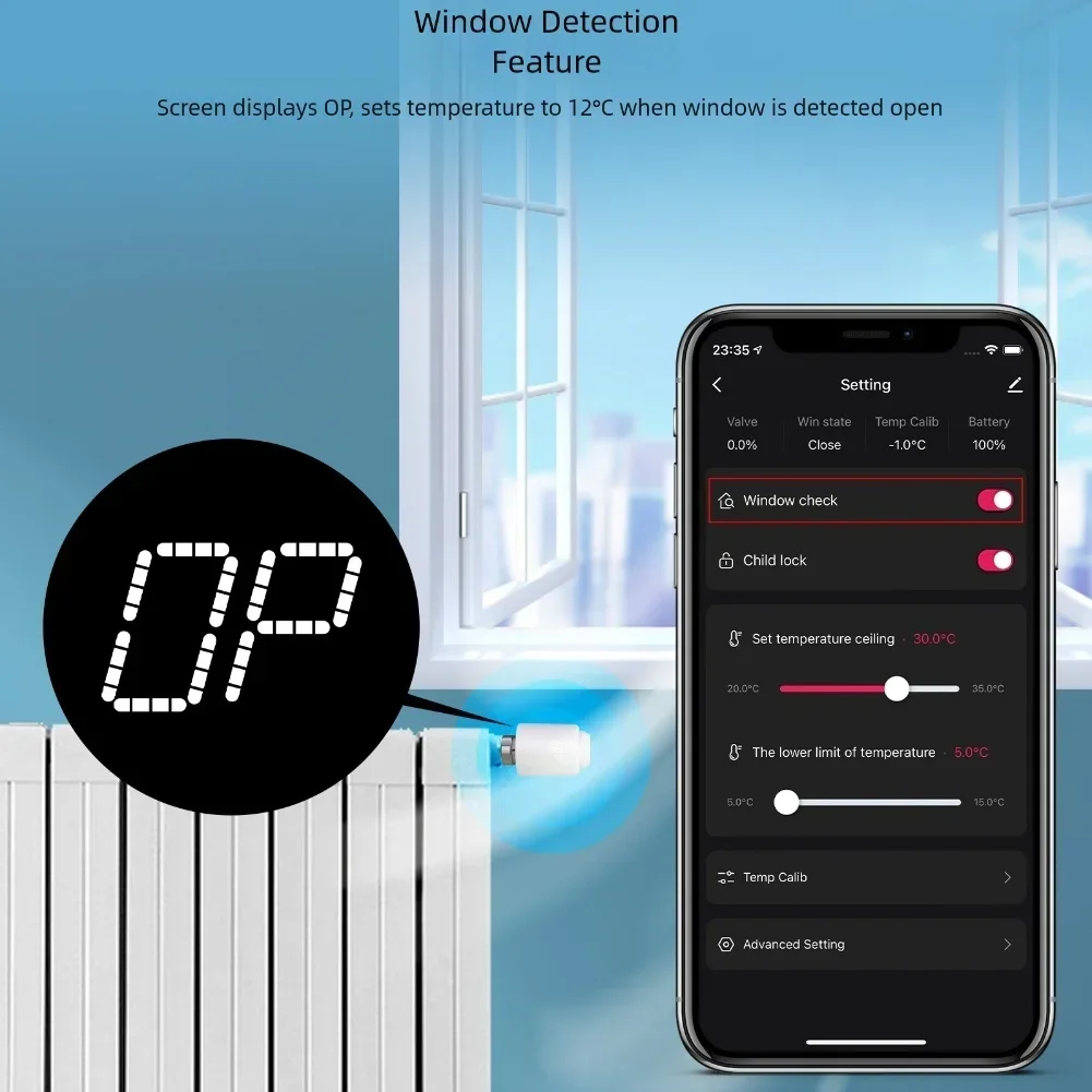 Energy Saving Solutions 97*58.4mm M30*1.5 WiFi Thermostatic Valve Heating System Adapter Versatile Compatibility
