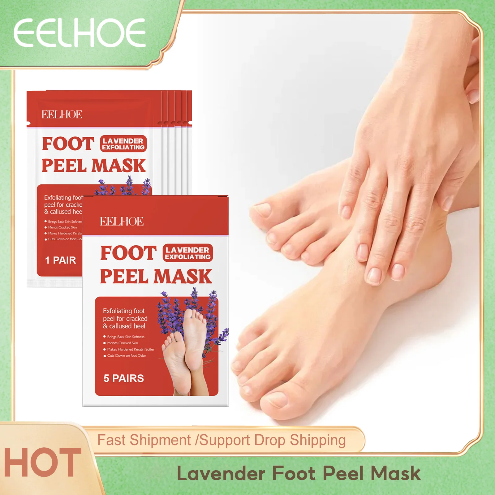 

Eelhoe Lavender Foot Peel Mask Dead Skin Remover Anti Rough Crack Pedicure Peeling Lasting Nourish Feet Moisturize Masks 5pairs