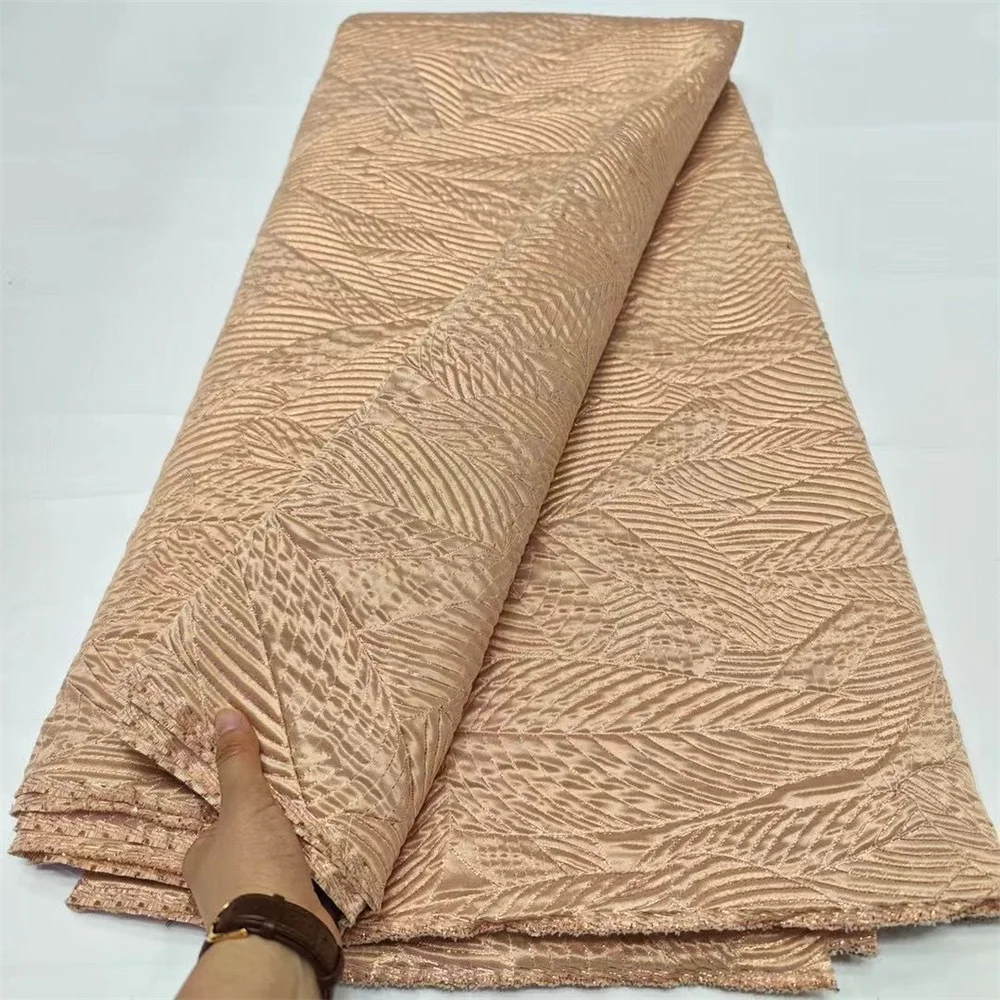 

African Brocade Jacquard Fabric High Quality Nigerian Women Floral Damask Gilding Lace Material Brocard Tissu 5 Yard DB10