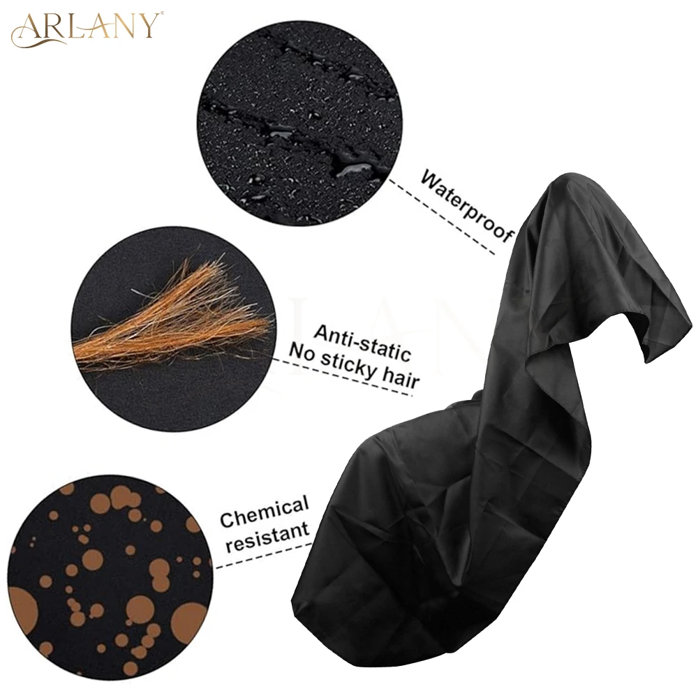 ARLANY-Bata de peluquero impermeable con cierre ajustable, delantal de peluquero, capa de corte de pelo, color negro