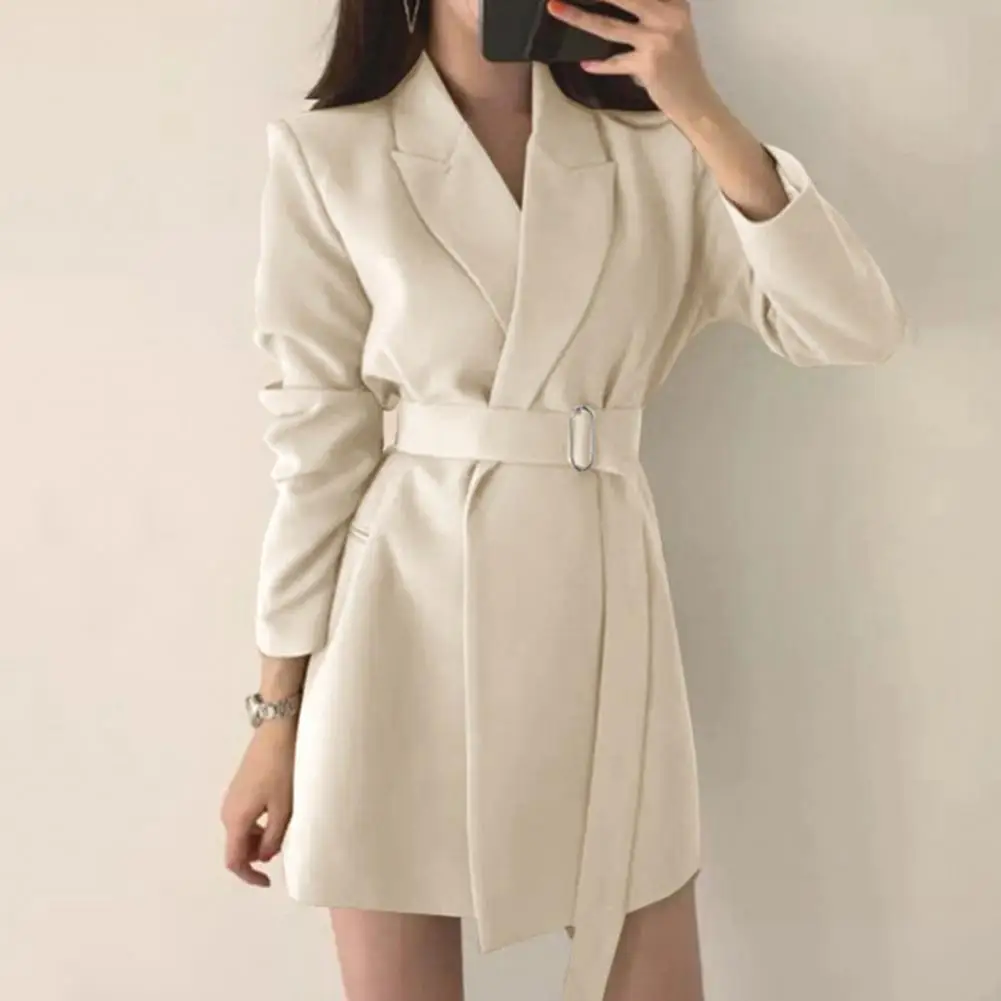 Women Suit Coat Lightweight Suit Jacket for Women Elegant Lapel Suit Coat for Women with Belt Long Sleeve Office Lady Outwear