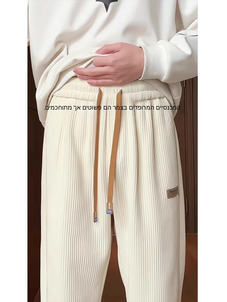 Men's Corduroy Fleece Lined Straight Leg Pants Thick Warm Casual Trousers Autumn Winter Fashionable All-Match Long Pants