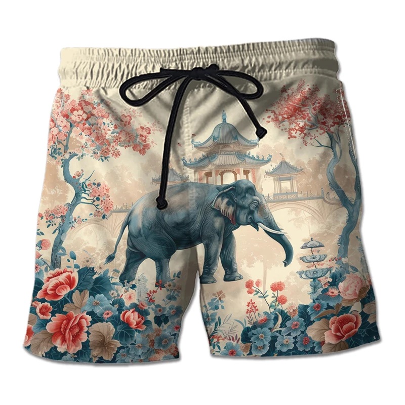 Cute Elephant 3D Printed Hawaii Beach Shorts Casual Women Trunks Zoo Animal Boy Board Shorts Casual Africa Elephants Boardshorts