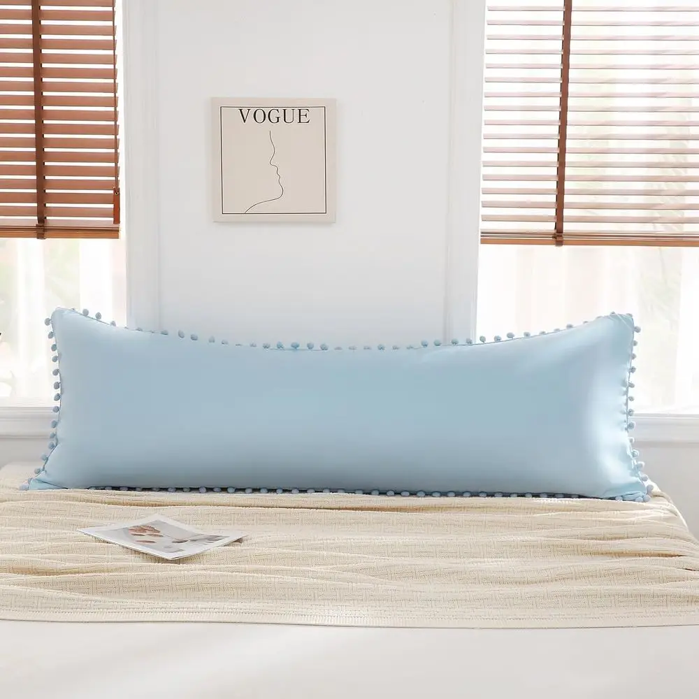 غطاء وسادة للجسم باللون الأزرق السماوي مقاس 20 × 54 بوصة بوهو شيك بوم بومس هامش ديكور غطاء وسادة للجسم مع إغلاق الجيب (الجسم، أزرق سماوي