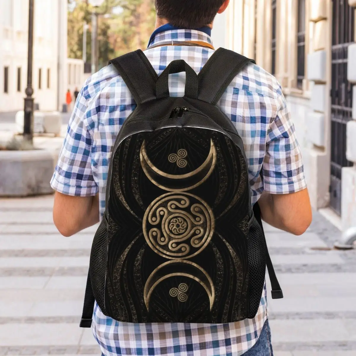 Personalizzato Hecate Wheel Triple Moon Goddess zaino impermeabile College School Goth pentagramma strega stregoneria borsa stampa Bookbag