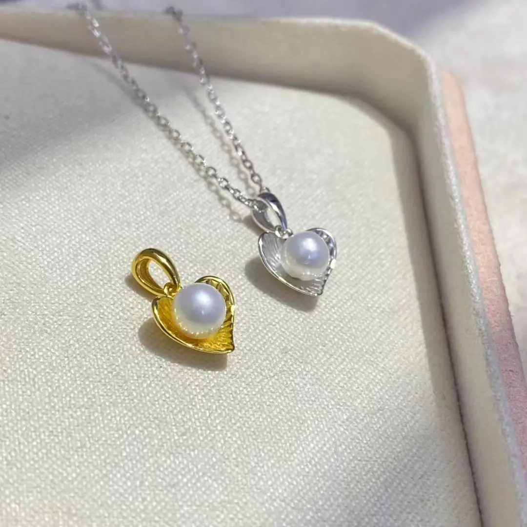 

Wholesale Heart S925 Sterling Silver Pendant Mount Base Mountings Findings Parts Fittings Accessories for 4-5mm Pearls 5pcs/lot