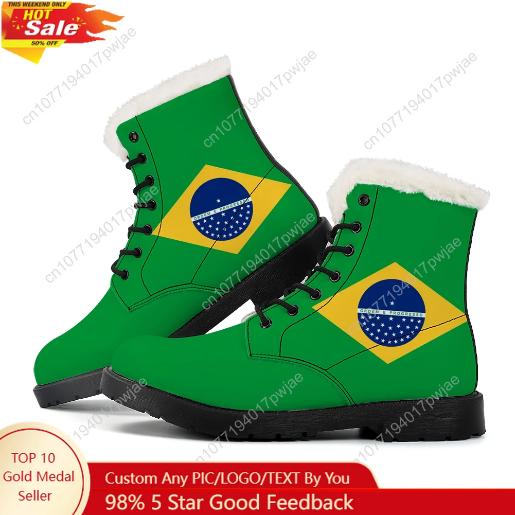

Brazilian flag personalised print Plush Boots Mens Women Teenager Shoes Casual Boot Light High Quality Couple Customize Shoes