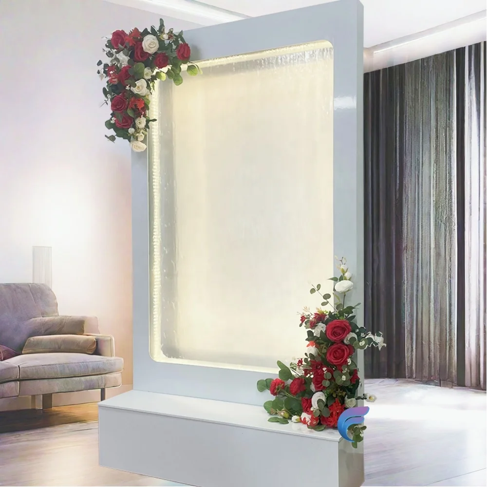 Customization.Outdoor Wedding Furniture Stainless Steel Frame Led Tempered Glass Water Feature Waterfall Wall