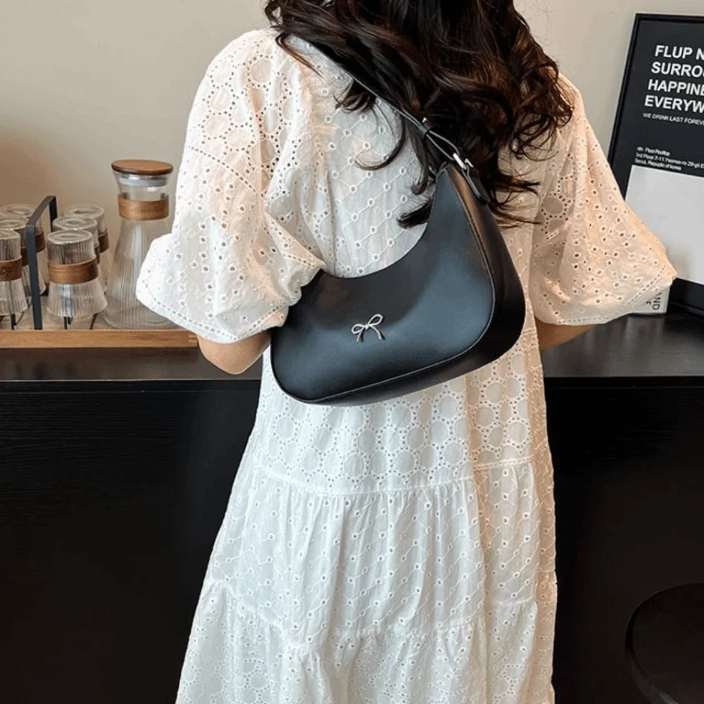 Fashionable PU Leather Bowknot Armpit Bag Korean Solid Color Bowknot Underarm Bag Luxury Sweet Y2K Handbag Girls