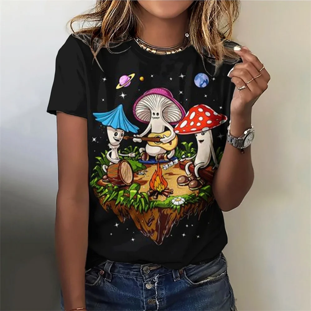 

Funny Mushroom T-Shirts Plant Pattern 3D Print Women Casual Short Sleeves O-Neck T Shirt Y2k Harajuku Tees Tops Female Clothing