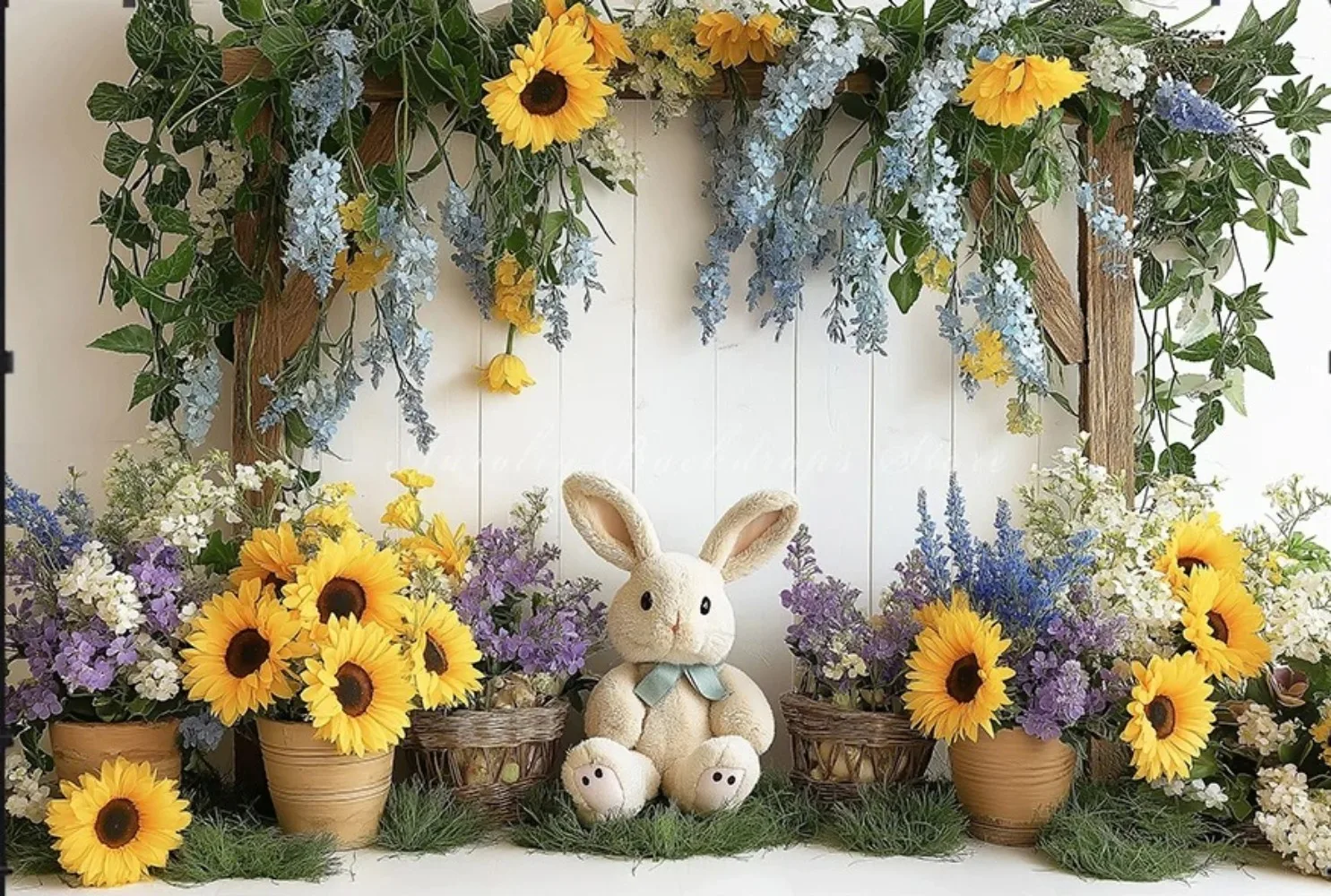 Easter Green Hexagonal Flower Pot Theme Banner Background, Children's and Adult Birthday Decoration Photography Studio Backdrop