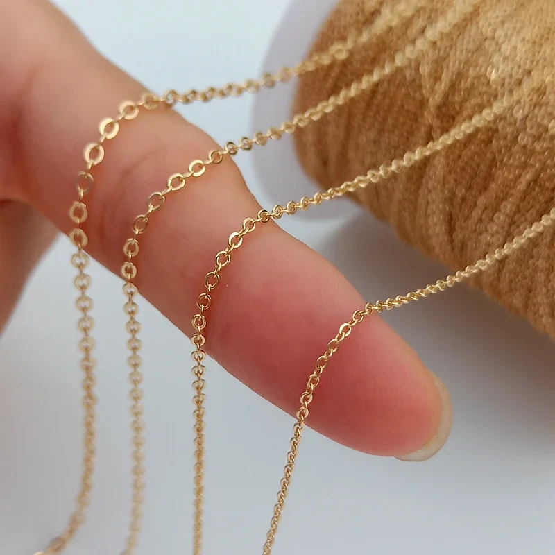 1 Meter 14K Gold Color Plated Brass O Thin Necklace Chain For DIY Jewelry Making Flat O Chains Accessories Findings