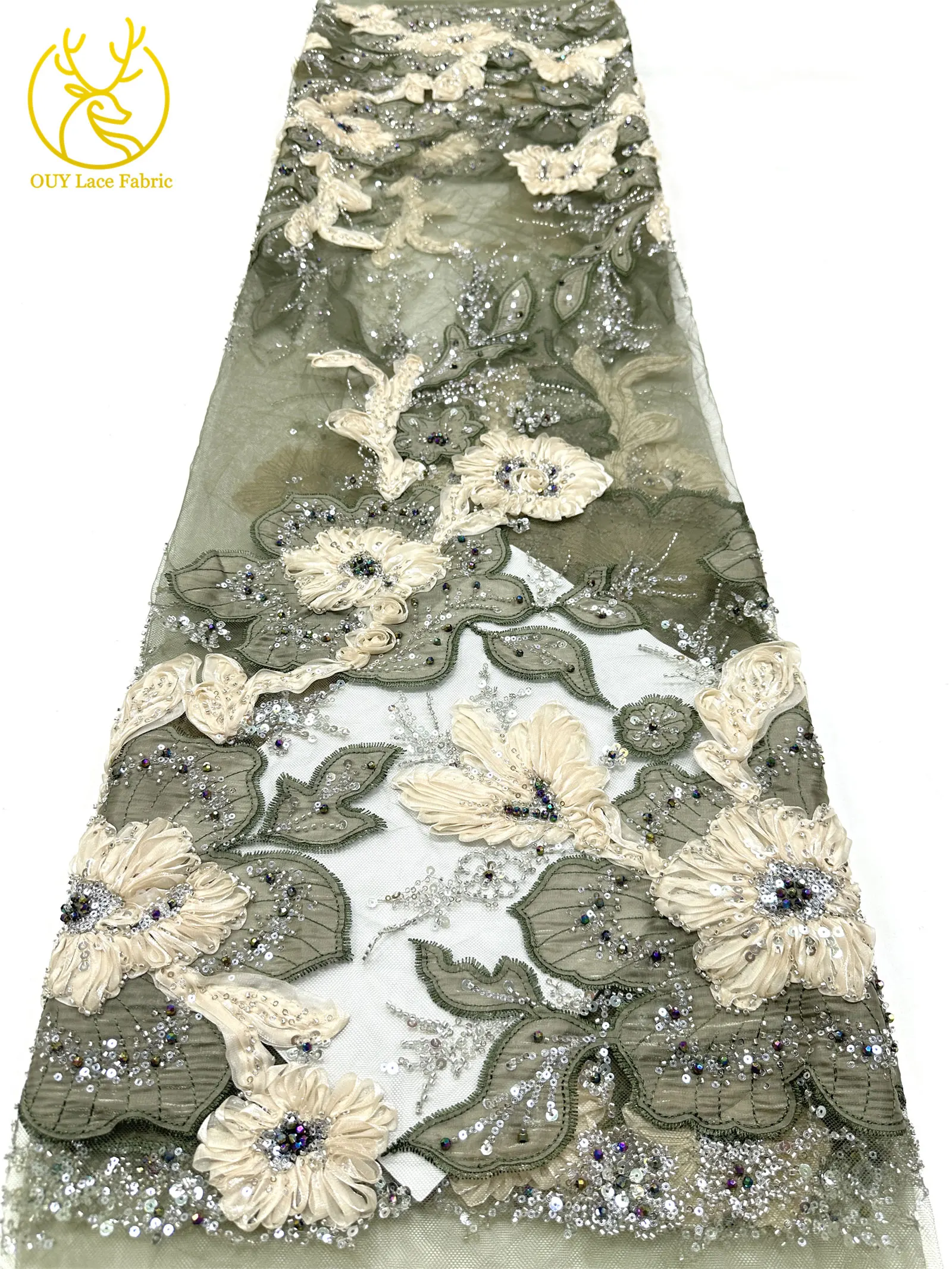 3D Handgefertigter Stickerei-Tüll-Spitzenstoff 2026 Afrikanischer Pailletten-Perlen-Spitzenstoff Nigerianischer Brautkleid-Spitzenstoff DIY Nähstoff – Detail 20
