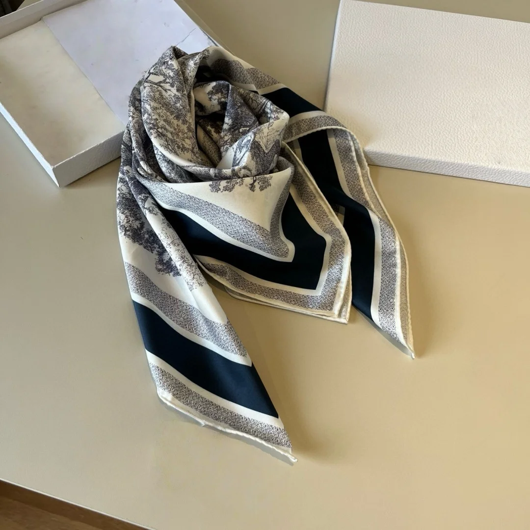 

Роскошный шелковый женский квадратный платок, модный универсальный шарф с тропическим принтом, шаль для повседневного использования, аксессуар для поездок, праздничный подарок, 90*90 см