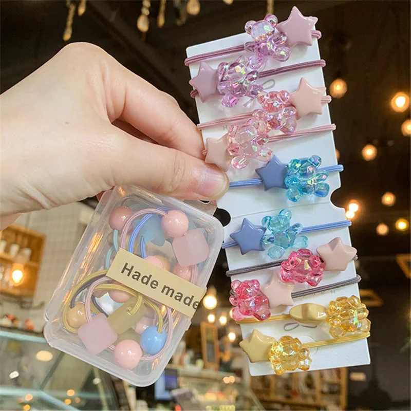 10pcs/lot Cartoon Laser Candy Bear Rubber Band Set Ornament Sweet Girl Headdress decoration Hair Accessories