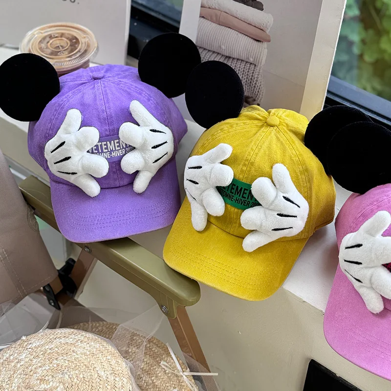 

MINISO Cartoon Mickey ears baseball cap, Adult candy-colored children's baseball cap, brushed and cute anime merchandise