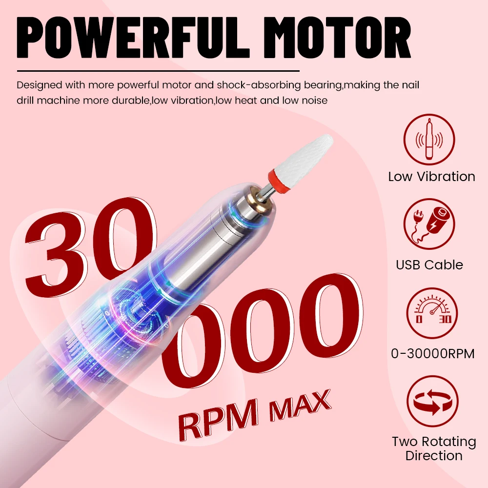 Yokefellow เครื่องที่กรอเล็บ30000rpm, เครื่องขัดและลบเล็บไฟฟ้าแบบจ่ายได้เครื่องมือแต่งเล็บใช้ในร้านเสริมสวย