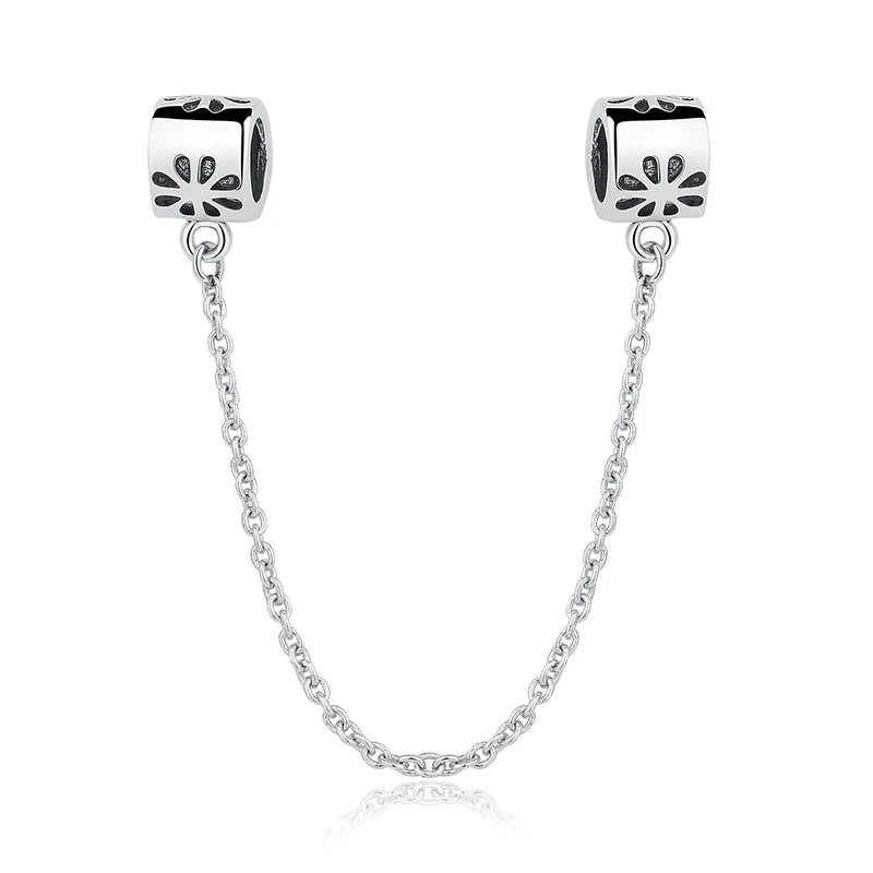 Silver-Plated Flower Safety Chain Charm, Fits European Bracelet, Bracelet Bead Stopper Accessory