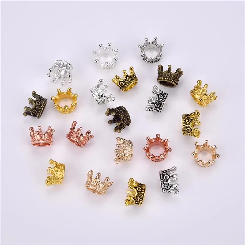 10/20pcs Metal Crown Beads 7 Colors Vintage Crown Charm Beads For DIY Bracelet Jewelry Making Loose Alloy Spacer Beads 7x10mm