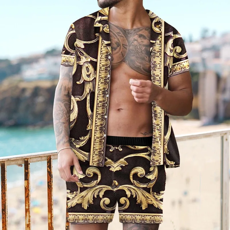 

Vintage Hawaiian Shirt Set Shirt Beach Style Men's 3D Print Luxury Summer Suit Collar Short Sleeve Shirts Short Hawaiion Shirt