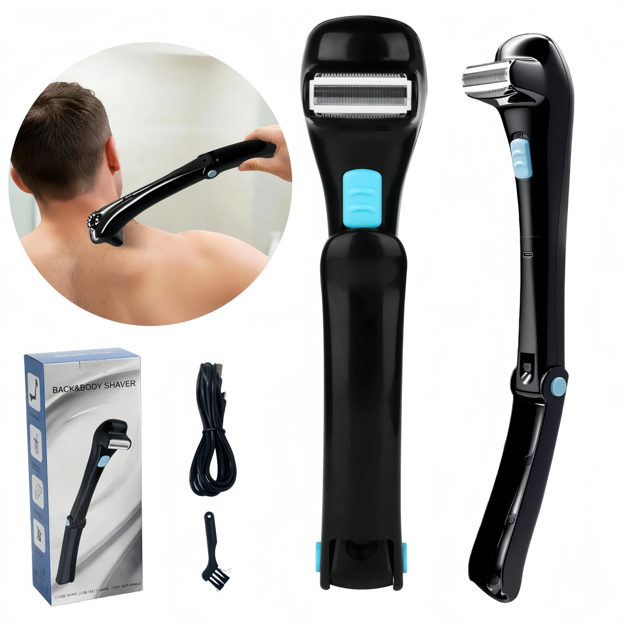 Rechargeable Electric Back Shaver for Men Body Hair Trimmer Portable Grooming Razor  Operated Ergonomic Design for DIY Hair Remo