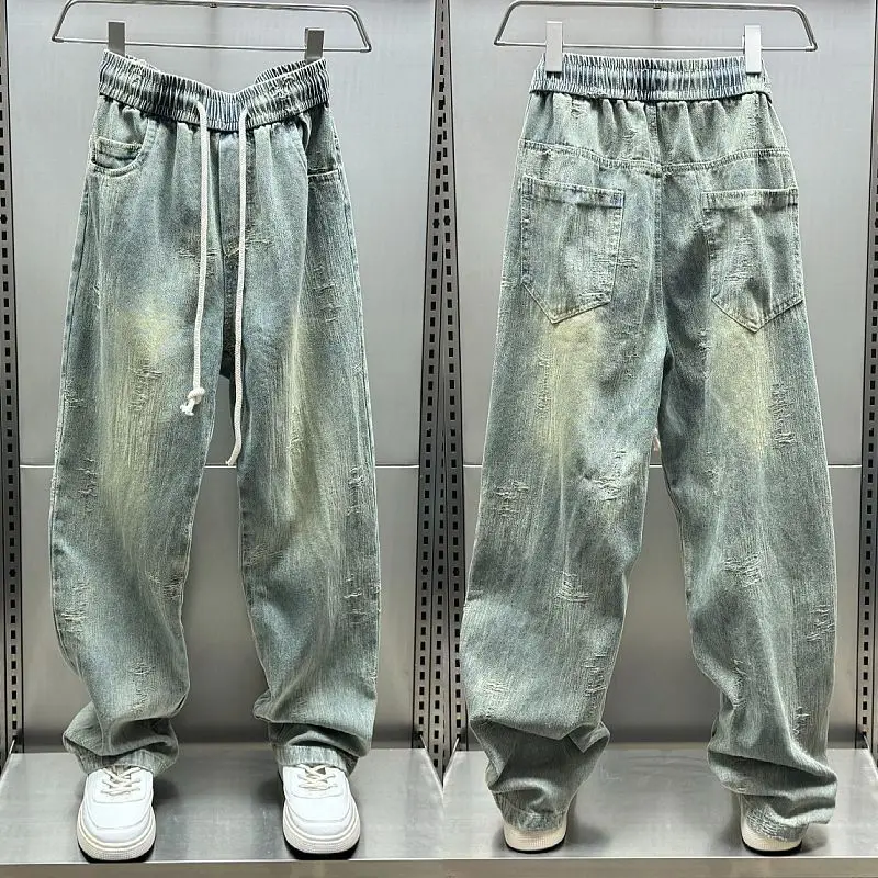 Autumn 2026 New Trendy  Old Straight Loose Jeans Men's High Street Retro Casual Wide-leg Pants Trousers Men Clothing