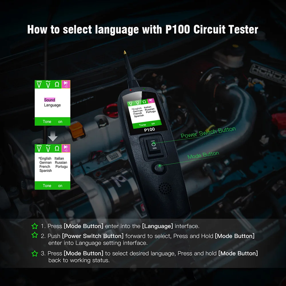 Car Accessories P100 2M Automotive Circuit Tester Voltage/Resistant Tester Power Circuit Probe Kit 12V 24V Diagnostic Tool