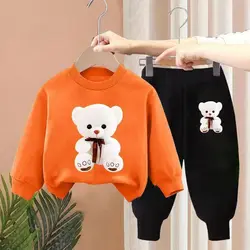 Kids Clothes Boys & Girls Autumn Long Sleeve Top & Pants 2 Pieces Sets Children Boy & Girl Printed Bear Tracksuit Sport Outfit