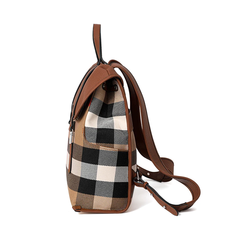 กระเป๋าเป้ผ้าใบและหนังลายสก๊อตคลาสสิก – พนังมีสไตล์ - ดีไซน์ยอดนิยมสําหรับผู้หญิง