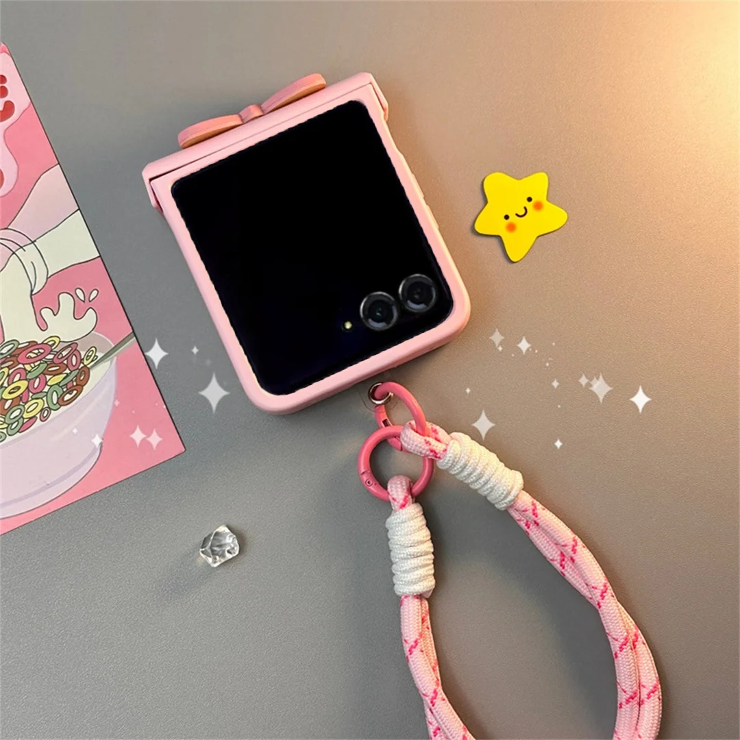 بلون لطيف الوردي القوس الكورية الجلود حبل جراب هاتف لموتورولا رازر 60 الترا Razr2025 رازر 50 الترا ل Flip7 Flip6 5 غطاء #4